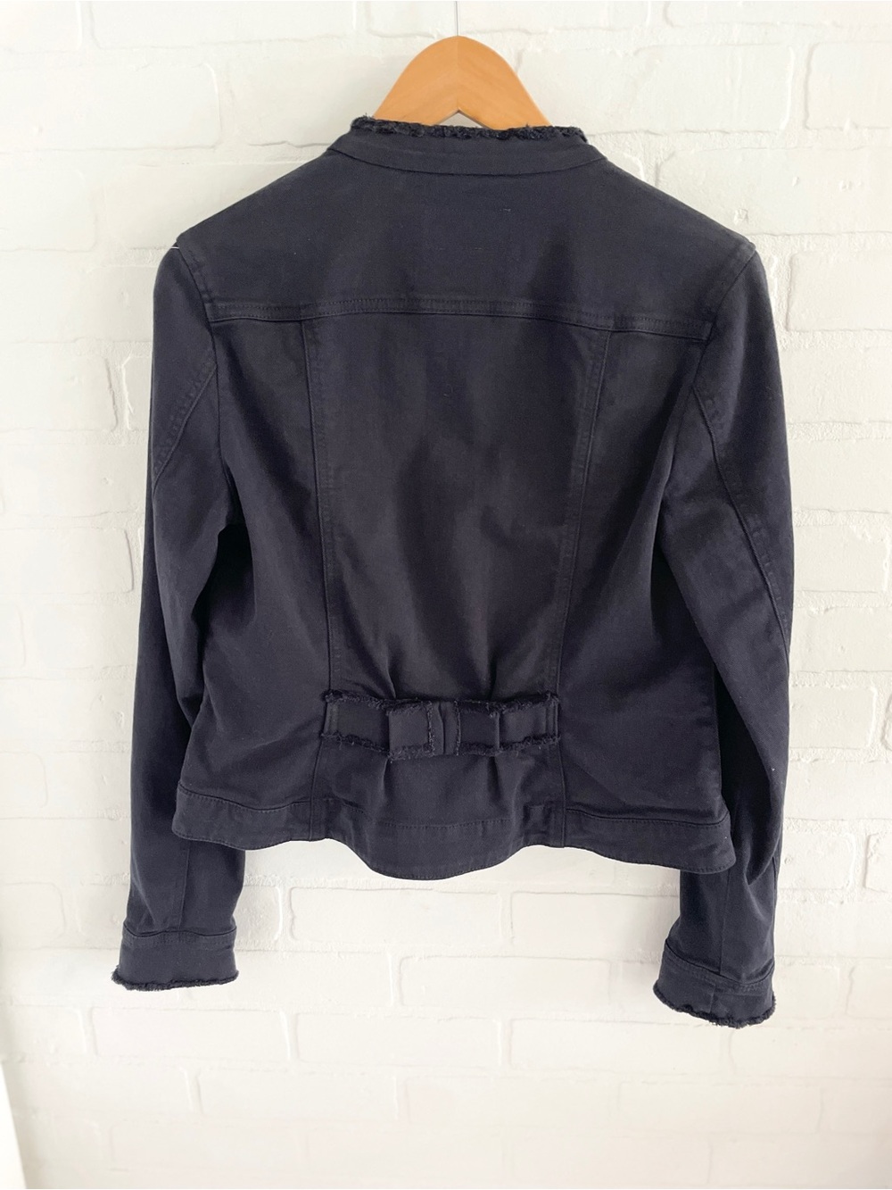 Marc Cain Designer Raw Trim Denim Jacket Back Bow Detail Sz 2 / Sz S US - Picture 6 of 16